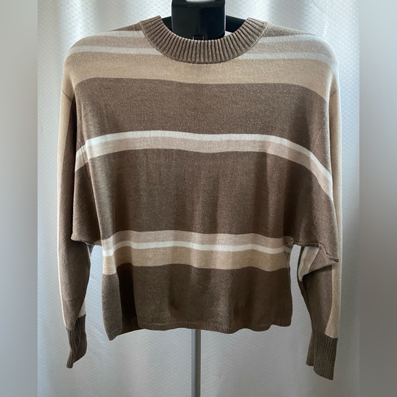 Magaschoni Sweaters - Magaschoni Women’s Striped Crewneck Sweater in Brown & Cream